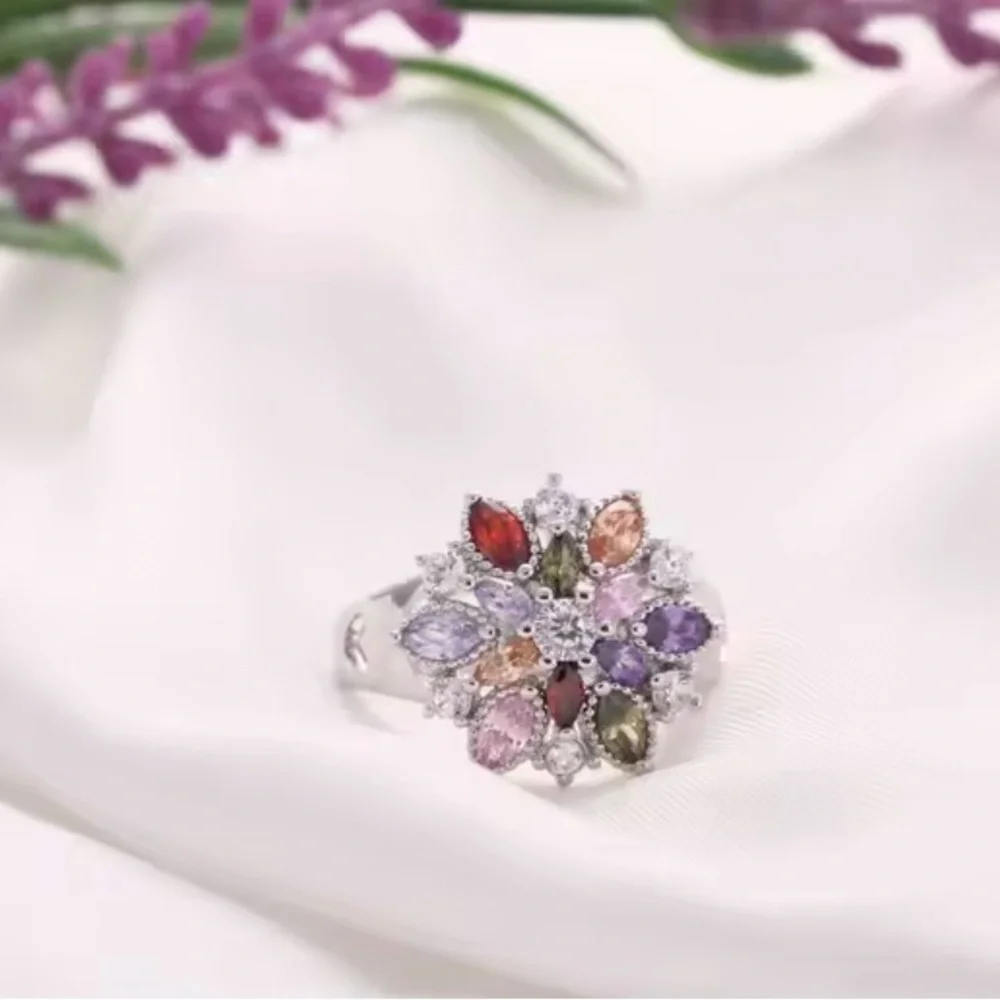 S925 Fashion Ring With Silver Colorful Cubic Zirconia.